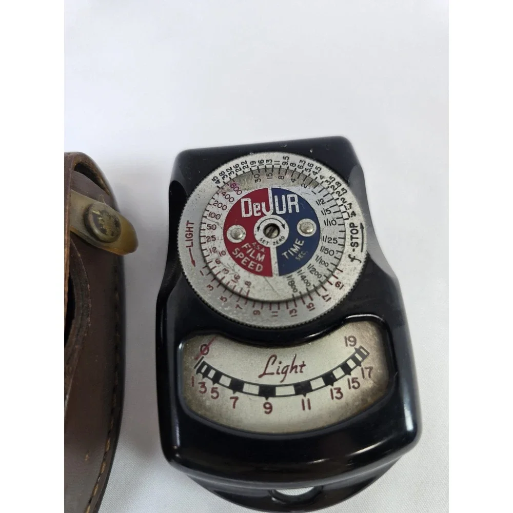 Vintage DeJUR Model 6-A Photography Light Meter Exposure Meter Leather Case